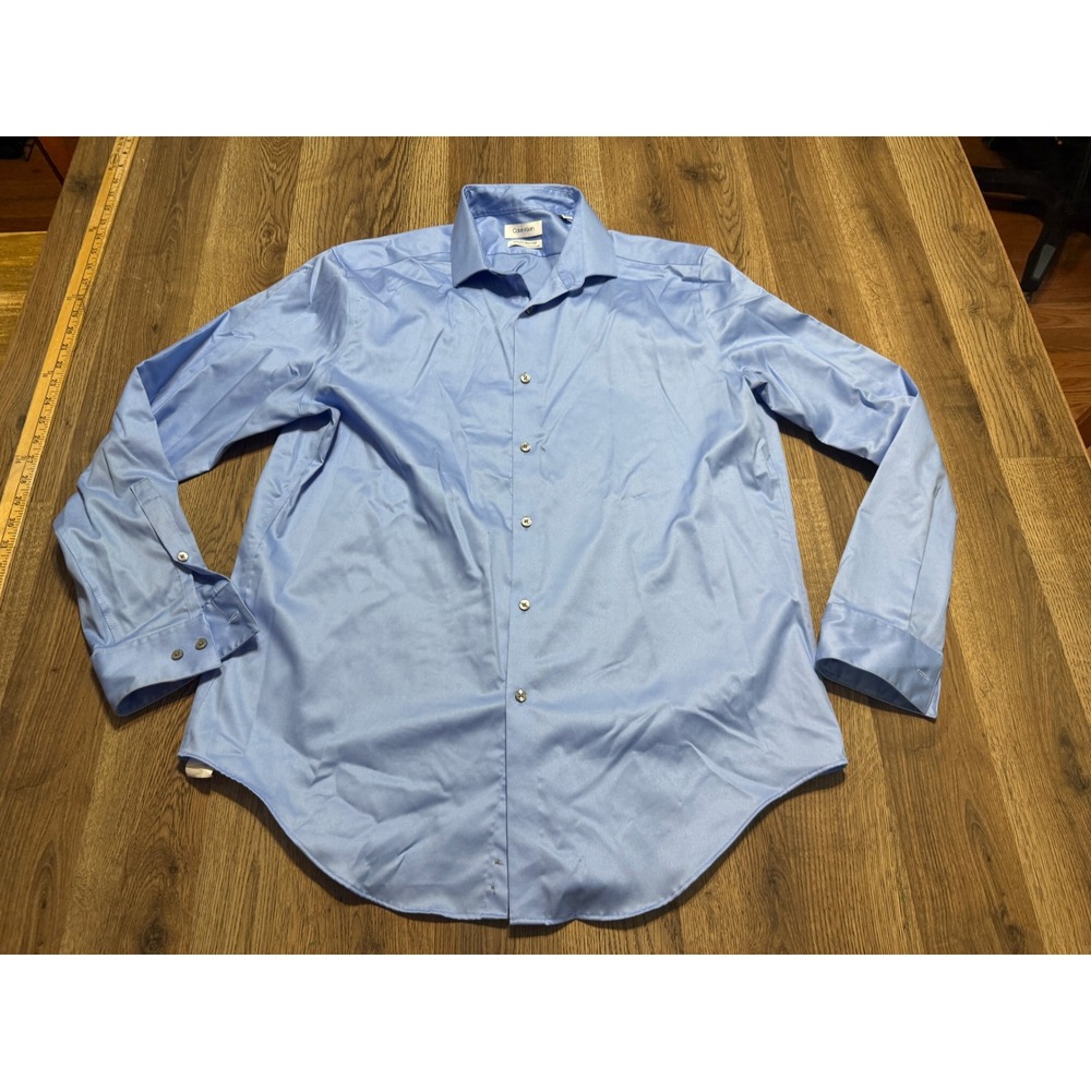 Calvin Klein Shirt Mens Size 17 34/35 XL Blue Dress Infinite Non Iron Slim Fit
